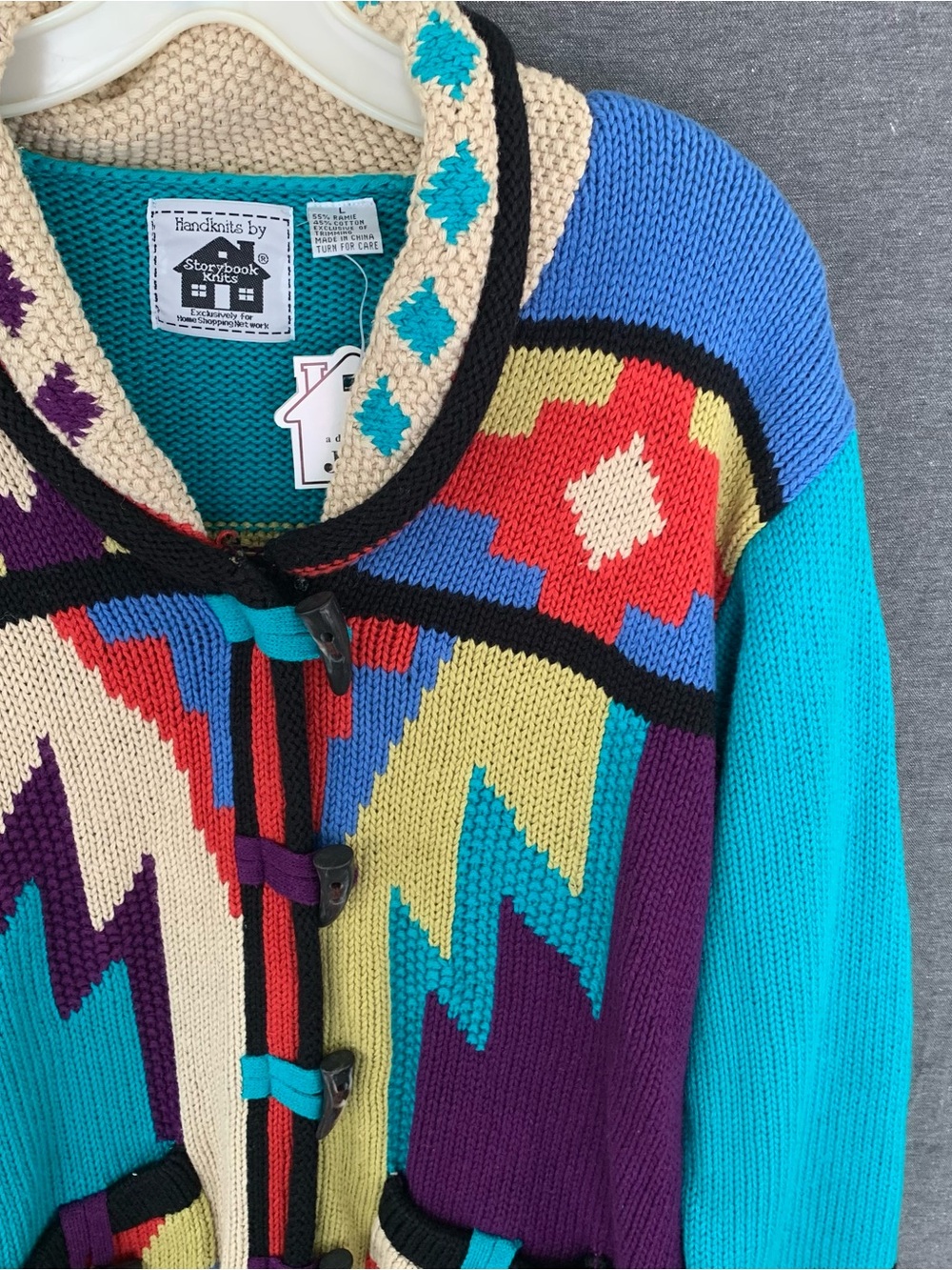 🆕 Handknits Storybook Knits Geometric Button Up Cardigan Sweater Aztec Boho - Picture 3 of 14
